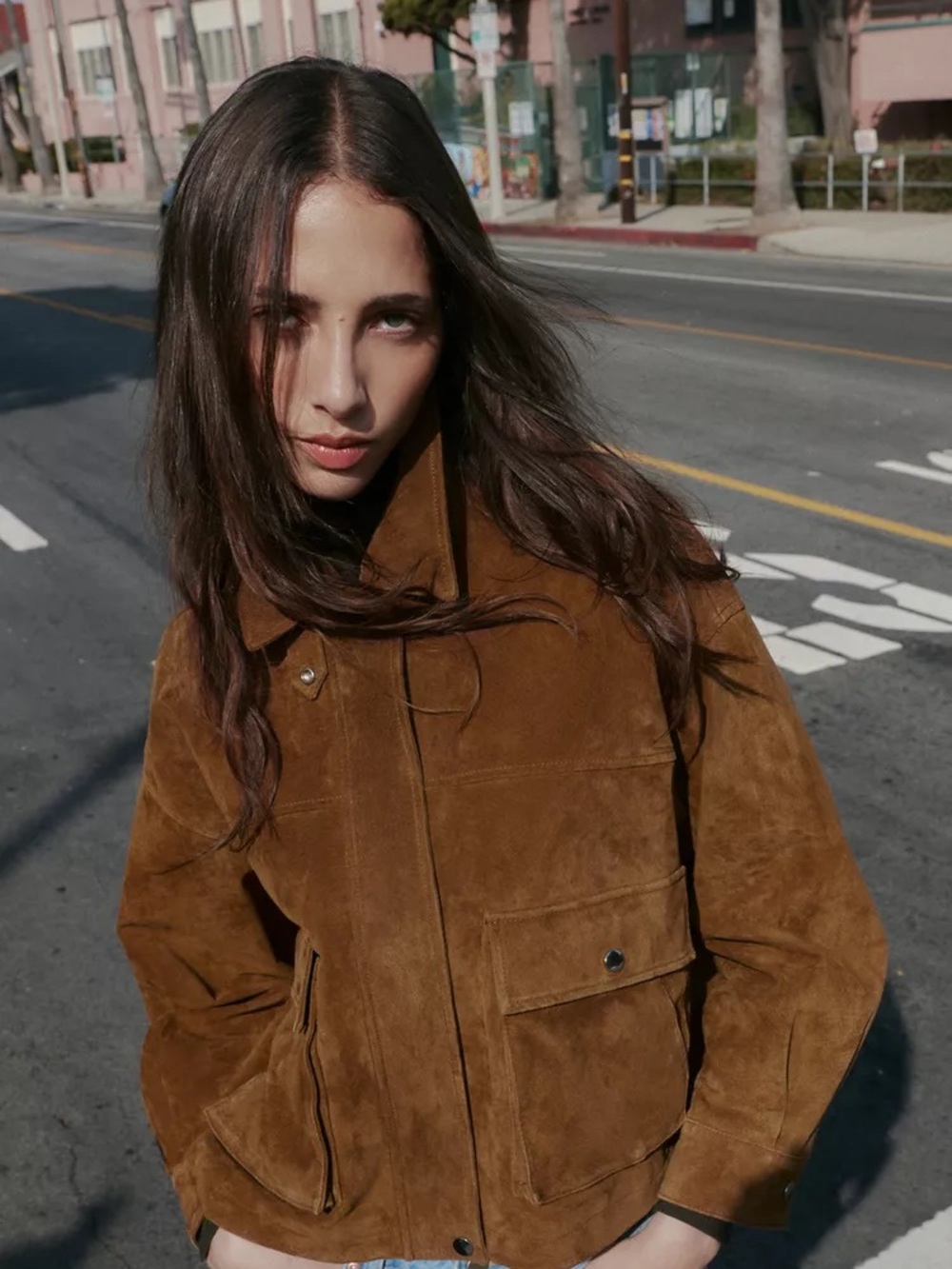 Zara Chestnut Brown Cropped Suede Jacket - Picture 3 of 9